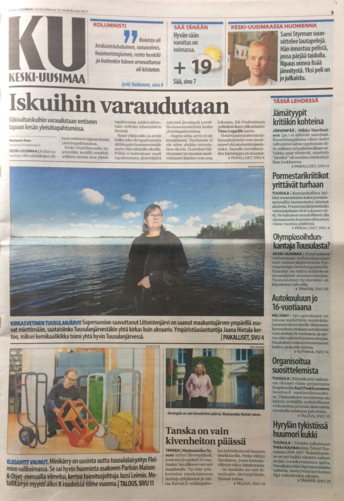 Fleimio in the front page of Keski-Uusimaa newspaper 24.5.2017